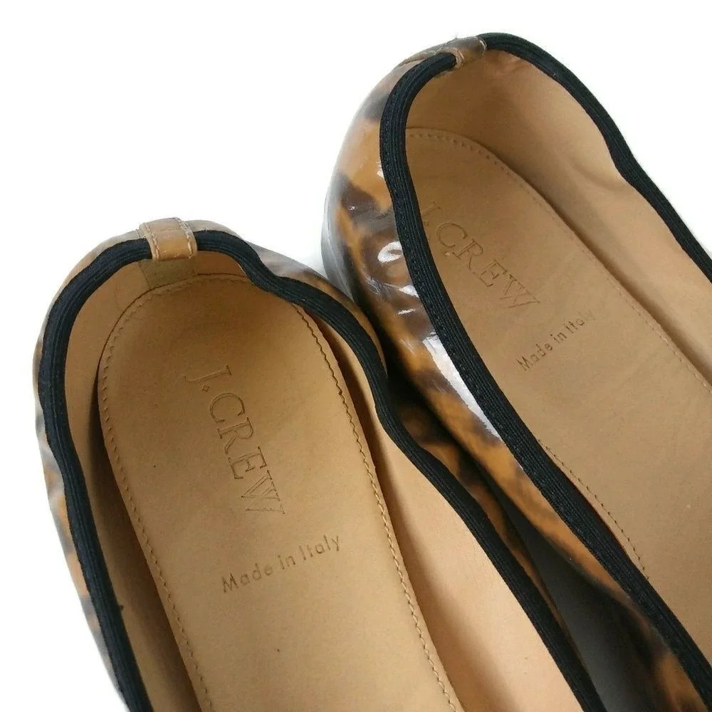 J.Crew Ballet Flats Sz 8.5 Leopard Print Patent Leather Shoes Slip‎ On Loafers